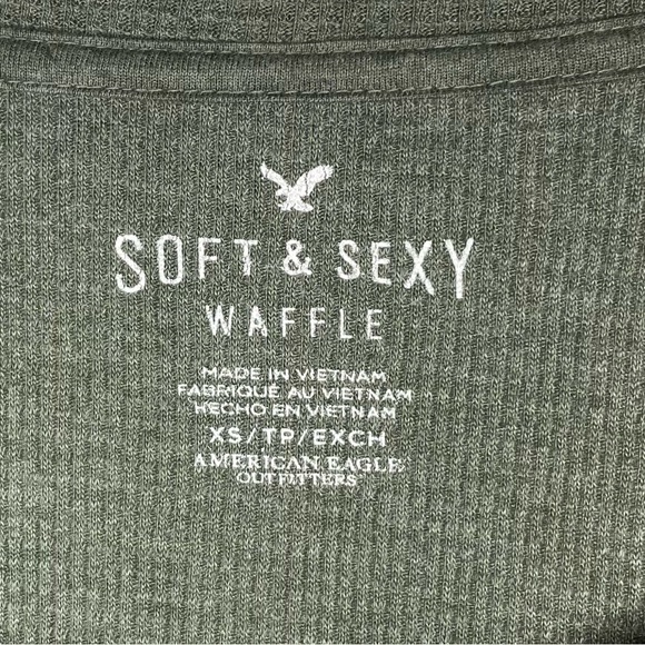 American Eagle Soft & Sexy Waffle V-Neck Long Sleeve Button Down Shirt w/ Lace - Picture 6 of 8